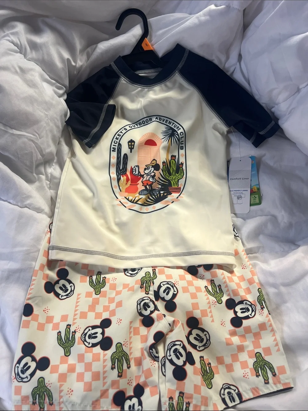 Disney Cream & Navy Mickey Outdoor Rashguard Swim Set